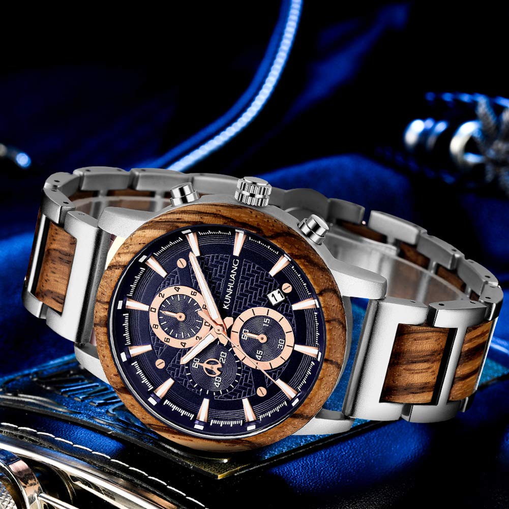 Orologio in Legno da Polso Uomo Calendario Cronografo Quarzo Naturale