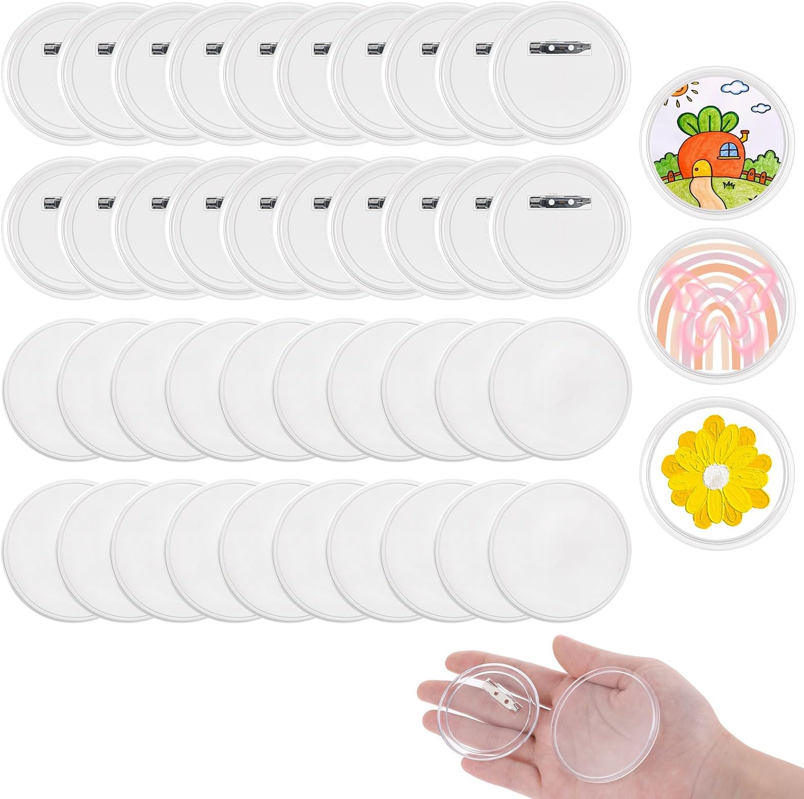 Acrylic Button Pins Kit 20 Piece, Clear Badge Maker Buttons Pin Badge Craft Pins Plastic Button Pin Blanks Badges Making for DIY Craft Supplies Christmas Party (2.2 inch)