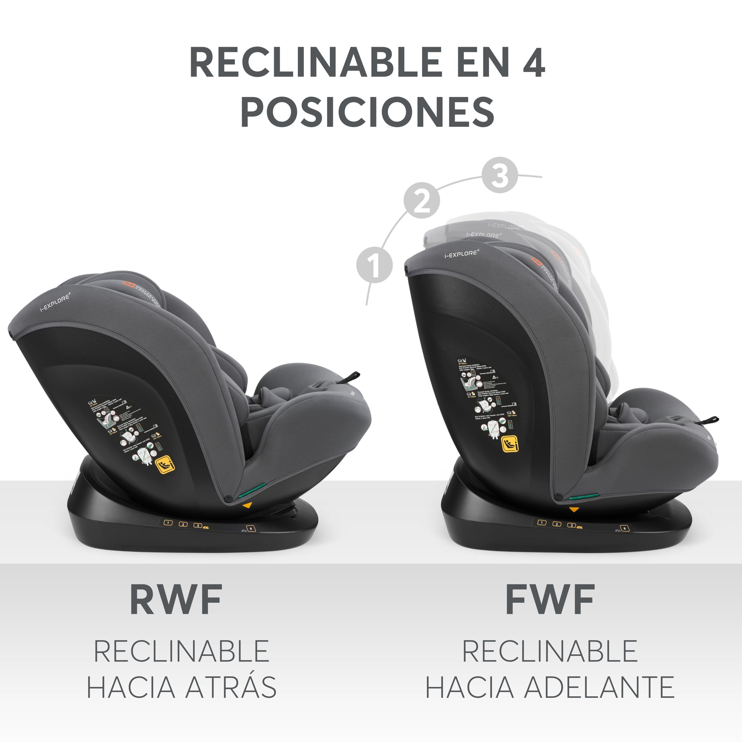 KikkaBoo Silla Coche Bebé sin ISOFIX i-EXPLORE 2, Grupo 0 1 2 3, i-Size 40-150 cm, Reclinable, 0-12 Años, Reposacabezas 14 Posiciones, Cojín y Arnés 5 Puntos, Grey - 5