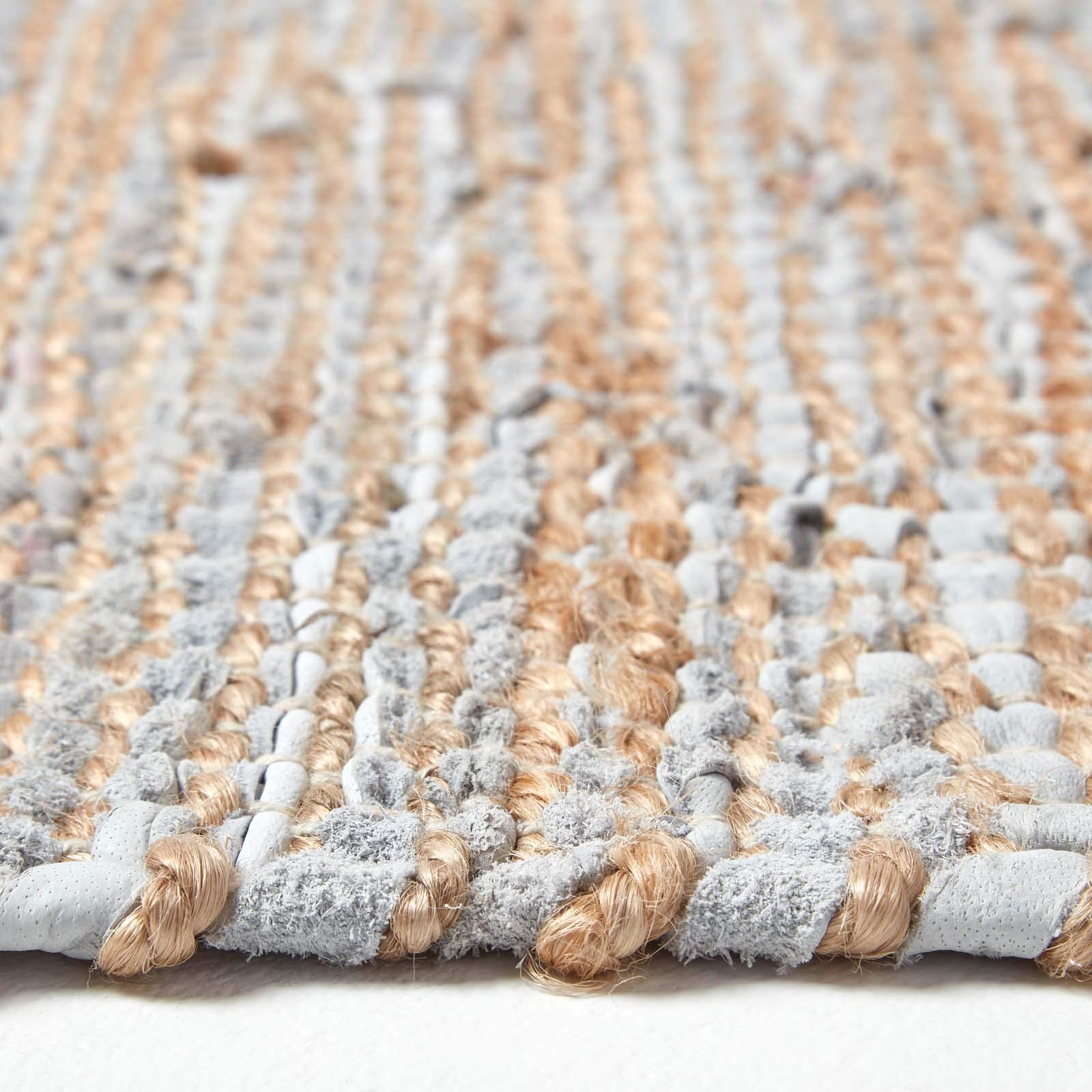 HOMESCAPES Tapis de Couloir en Cuir et Chanvre Madras Naturel, 66x200 cm