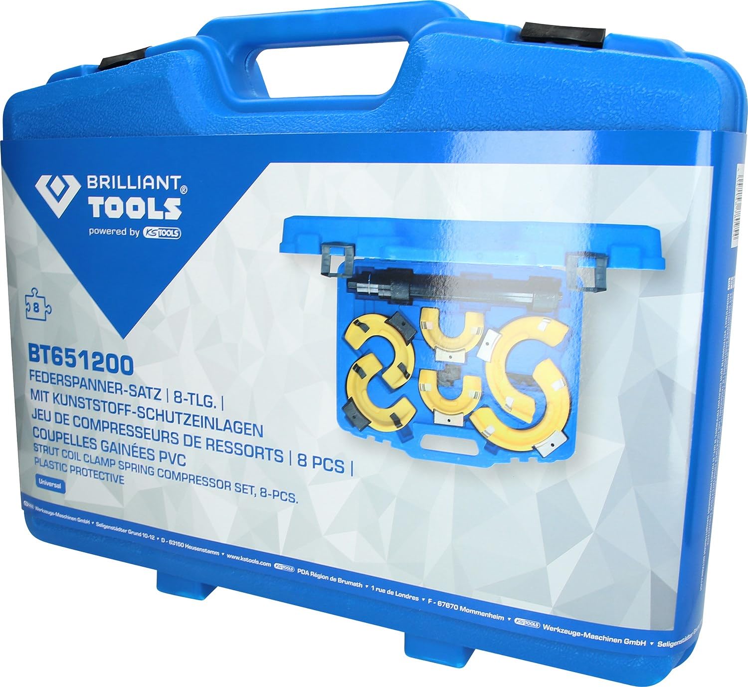 BRILLIANT TOOLS BT651200 Juego de tensores de muelles, 15 pzs, Con insertos protectores de plástico [Powered by KS TOOLS]