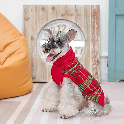 Miniatura 6 de PUPTECK Suéteres de Navidad para perros grandes, medianos y pequeños, traje de otoño, estilo clásico a cuadros, abrigo de invierno para cachorros,