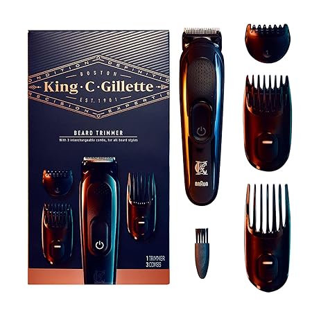 King C. Gillette Cordless Men?s Beard Trimmer Kit with Lifetime Sharp Blades and 3 Interchangeable Combs