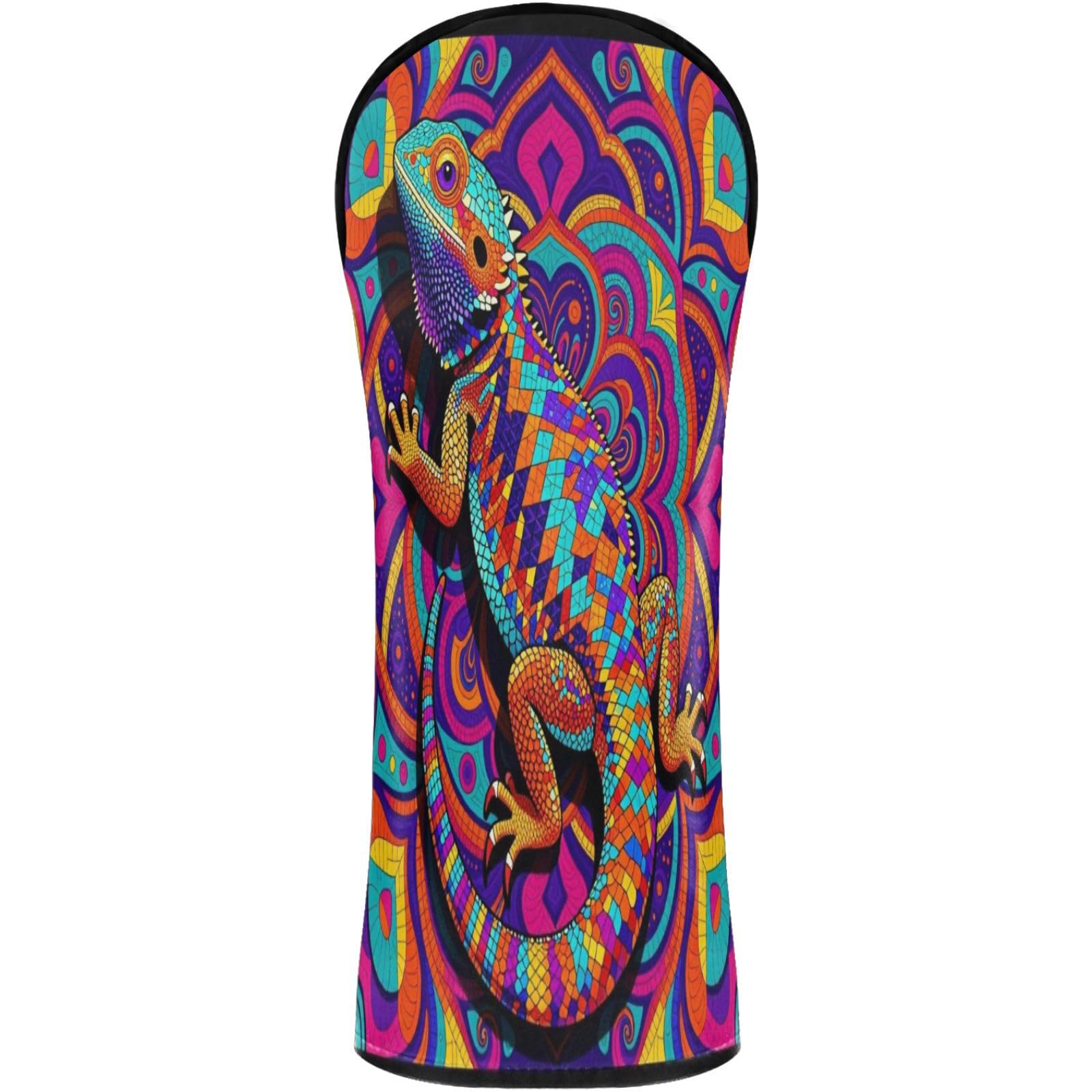 Golf Club Head Cover Headcover with Interchangeable No. Tags for Woods and Driver Fairway Hybrid Bearded Dragon Colorful 4