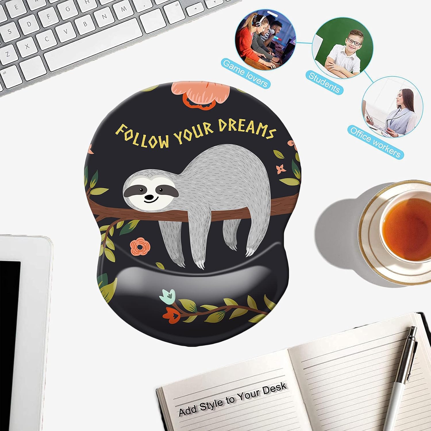 Mouse Pad with Wrist Support, Non Slip Mousepad Wrist Rest for Office, Computer, Laptop & Mac- Durable & Comfortable & Lightweight Ergonomic Support Mouse Mat (Baby Sloth -Wrist)