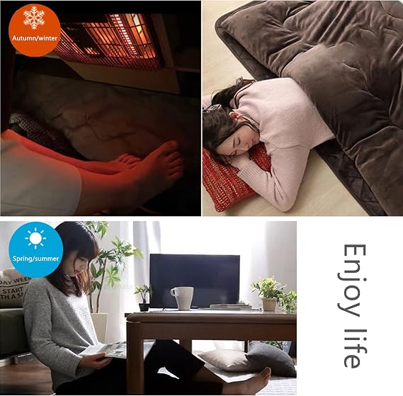 Korean Table for Floor Sitting,Kotatsu Table Japanese Furniture,Desk Heater for Office,Heating Table for Tatami Bed,Futon Coffee Tea Table,with Heater+Blanket+Pad+Plastic Table (Color : Pink, Size :