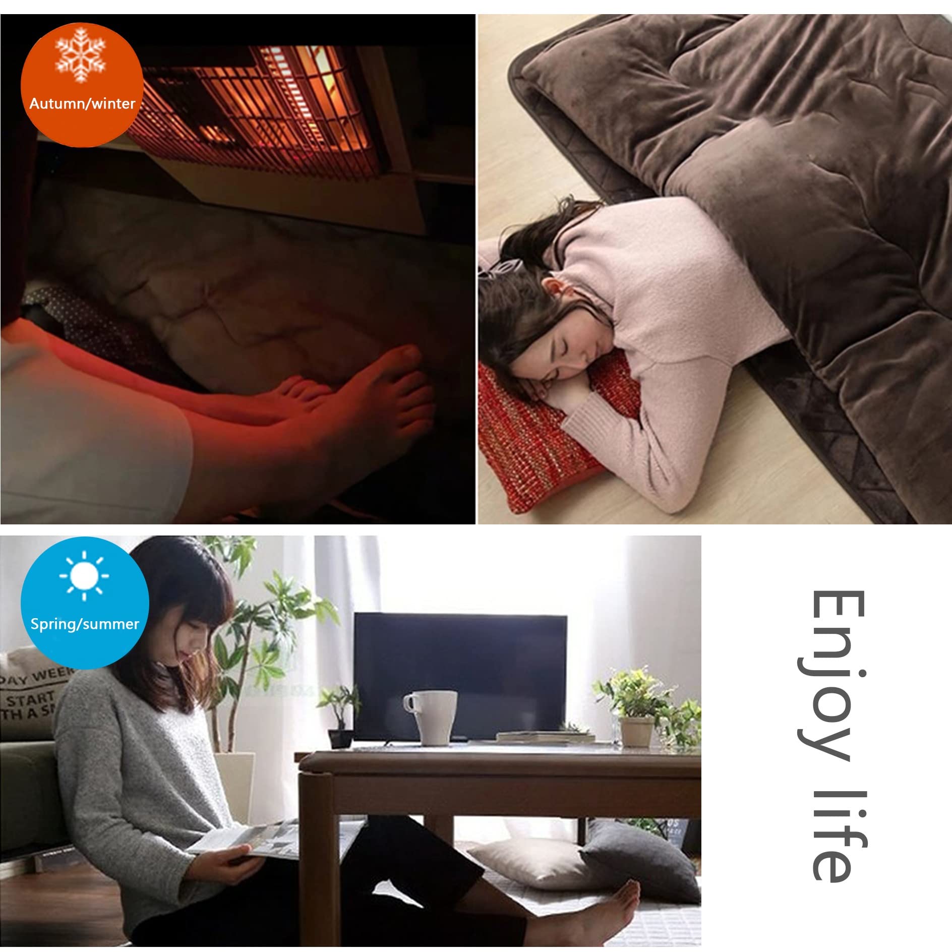 Kotatsu Tisch Heizung 4 Stück Set,mit Decke Teppich Heizung,Japanese Warm Table Tatami,Schreibtischheizung Kunststoff Gartentisch Balkontisch Niedrigen Tische,für Wohnzimmer ( Color : Gray1 , Size : 7