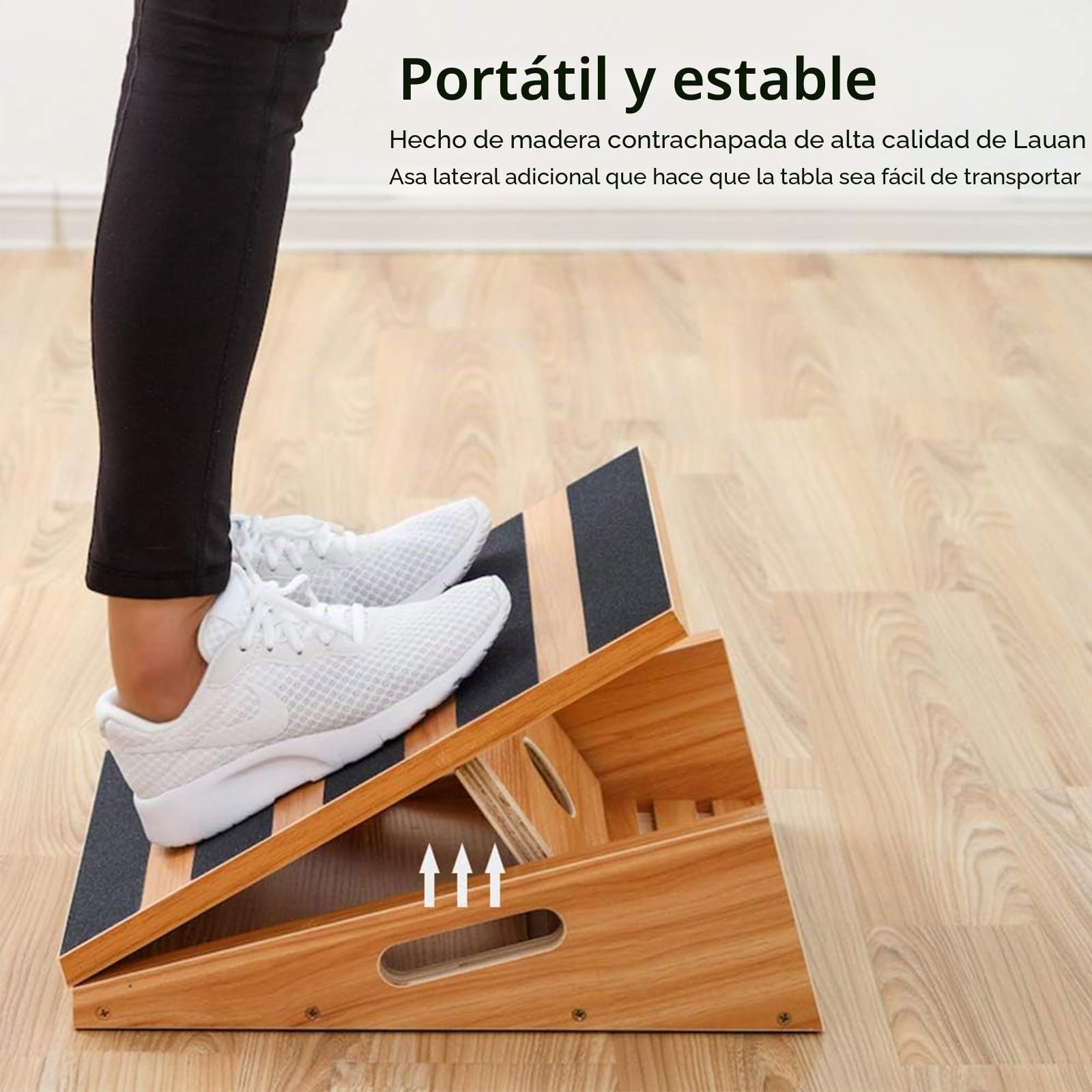 Tabla de madera inclinada profesional de tamaño mediano, tabla de inclinación para estirar las pantorrillas – diseño con asa extra lateral para transportarla fácilmente – 40,6 x 31,7 cm