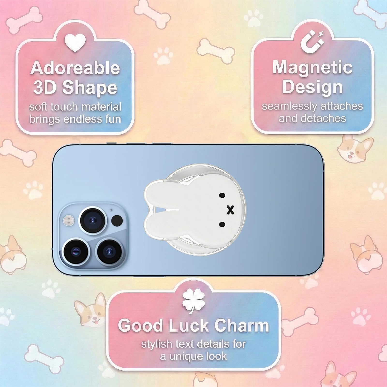 1 Pezzo Kindle Magnetico, Supporto & Impugnatura Pieghevole, per Smartphone/Kindle/Tablet, Accessori Kindle - Coniglio su sfondo bianco