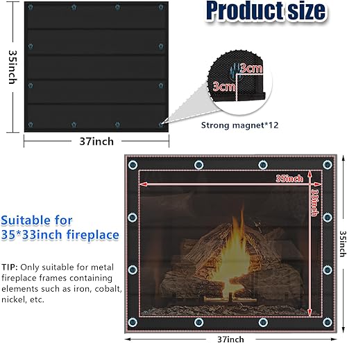Vista 29 de Manta magnética para chimenea para pérdida de calor, cubiertas de chimenea para interiores, mantiene las corrientes de aire fuera, detiene
