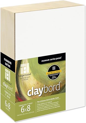 Miniatura 42 de Ampersand Art Supply Panel de pintura de madera: Serie Museo Claybord, 6 "x 6", 3/4 "Perfil acunado Perfil con cuna de 3/4