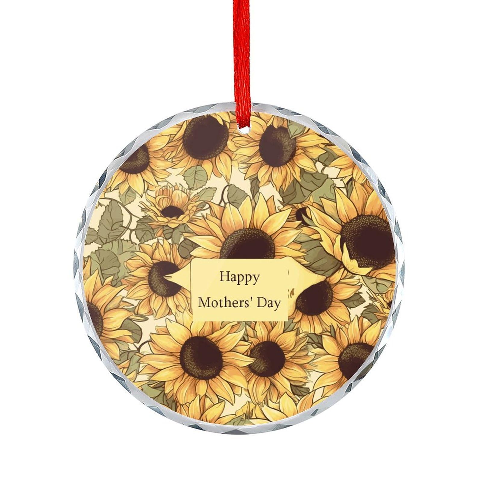 Btcowzrv Style Happy Mother's Day Sunflower Round Ornament Hanging Pendant Decor