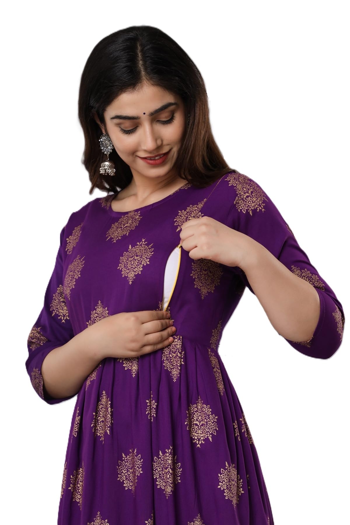 Rajawada Women's Maternity Dress | Baby Feeding Trending Kurta | Comfortable Maternity Dress | Pregnancy Night Gown | Festive Nursing Dress | Middi Length Dress-picture-22
