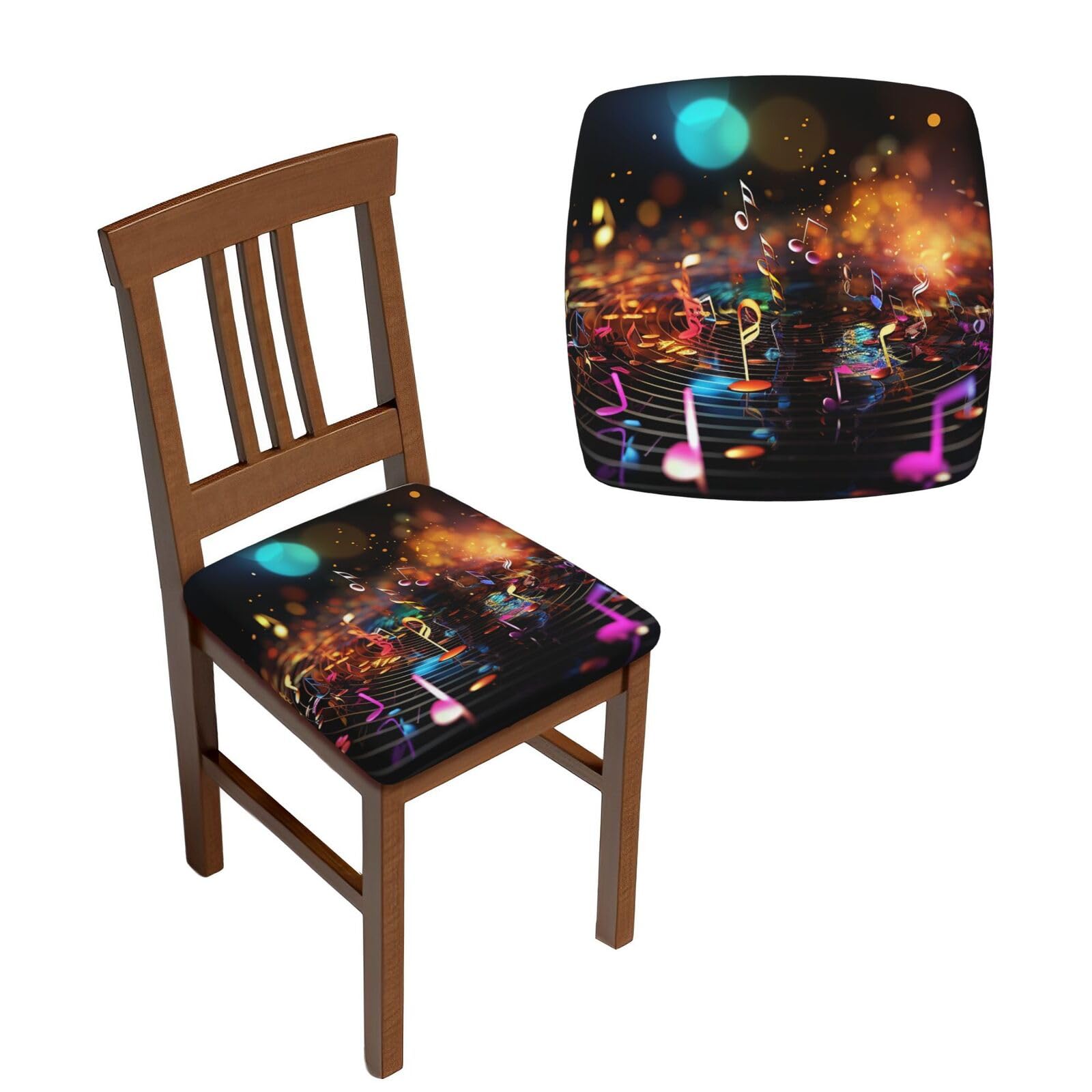 NONHAI 2PCS Dining Chair Seat Covers Set Colorful Music Notes Stretch Removable Chairs Covers Washable Seat Cushion Slipcovers Protector for Dining Room Kitchen Chairs
