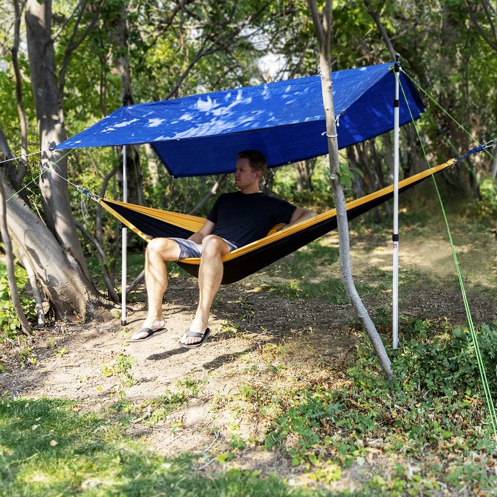 Everbeam Adjustable Tarp Poles - Extend to 92" - Portable & Lightweight, Ideal for Awning, Tent Fly - Includes Guy Lines, Stakes, Carry Bag