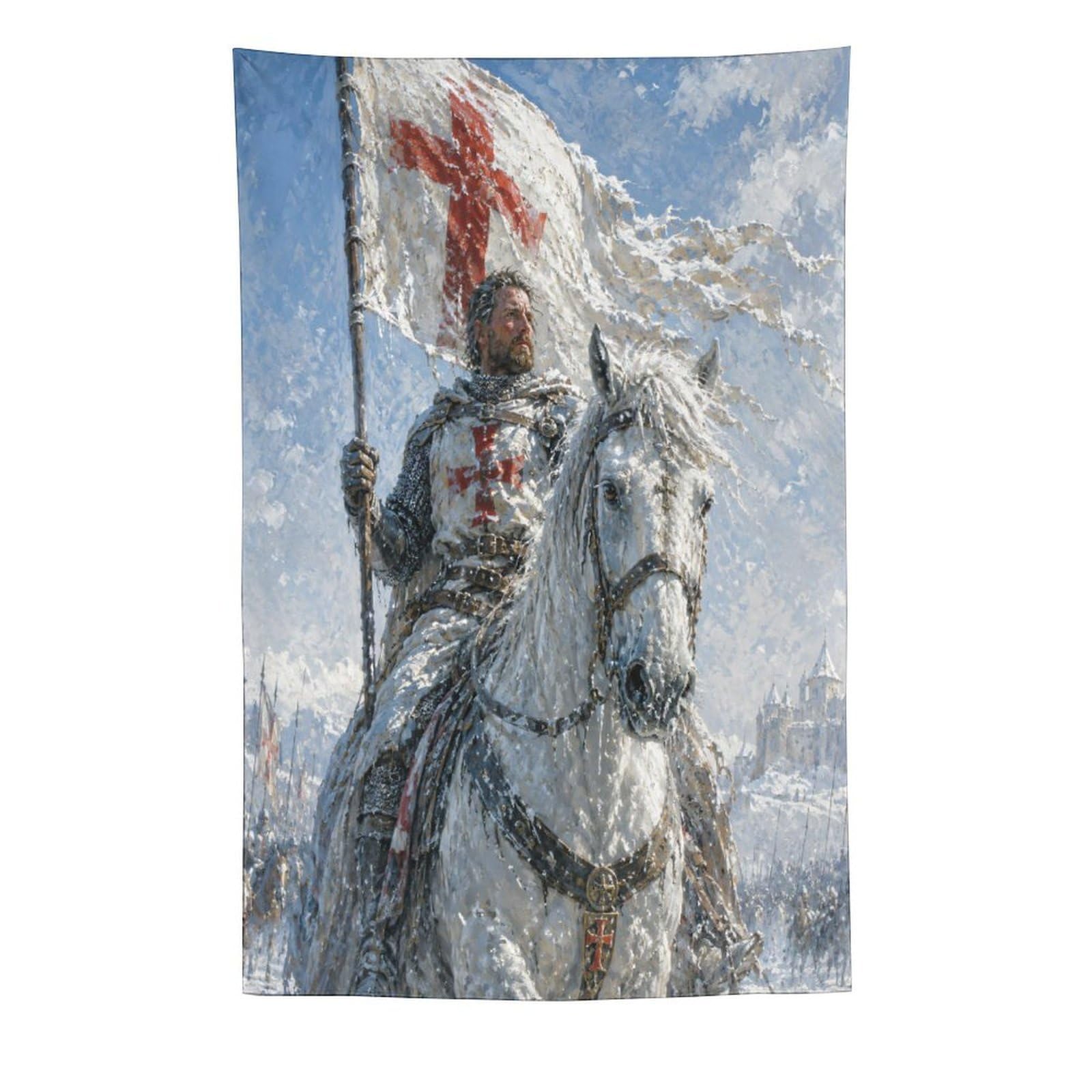H3B8U2Y5 Crusader Knight Wall Tapestry, Medieval Illustration Style