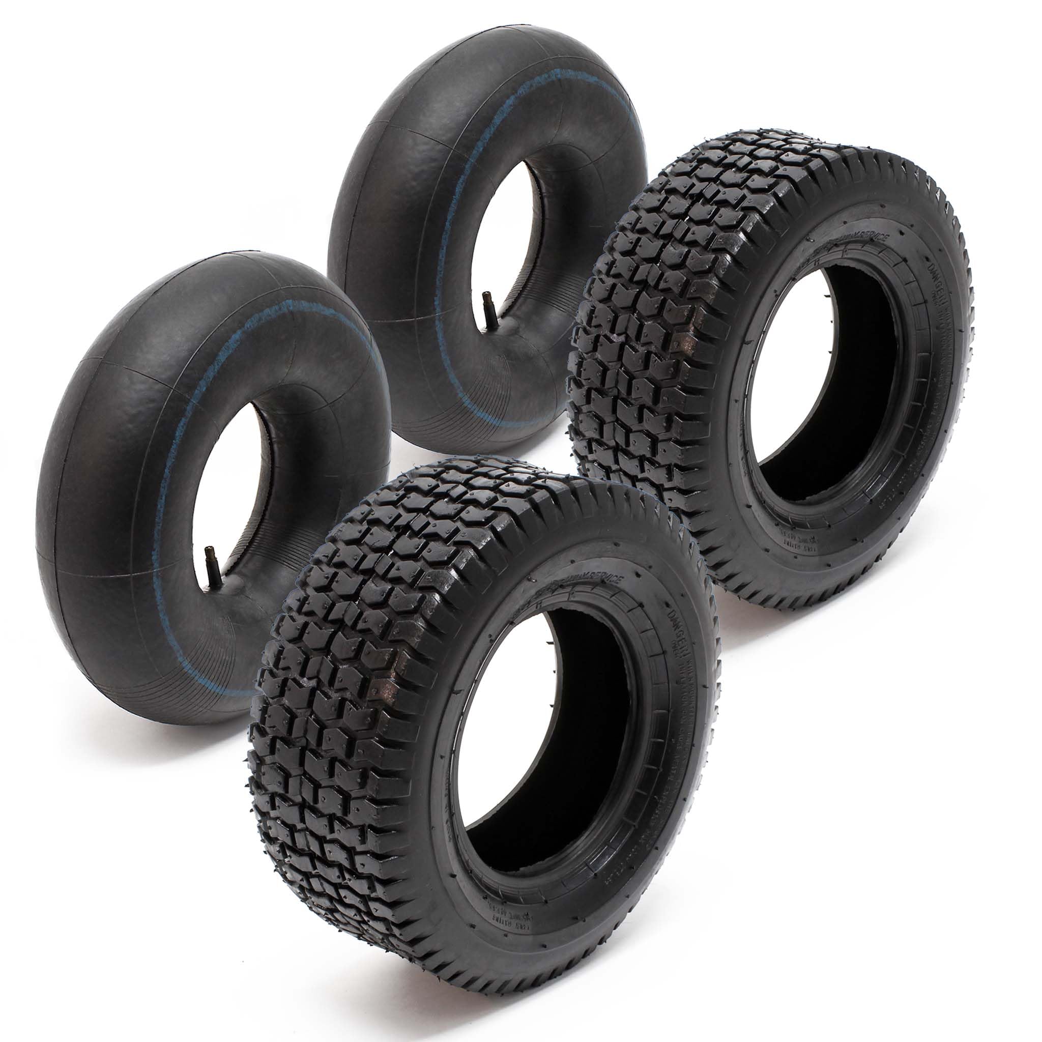 Wiltec 2x Reifenmantel 2x Schlauch für Aufsitzmäher/Rasentraktor 15x6.00-6 4PR Gerades Ventil