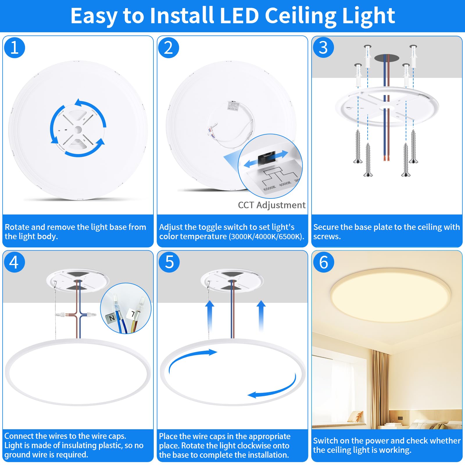 MOONSEA Deckenlampe LED Deckenleuchte Flach 52W Ø59cm 3 Farben Lampe Rund | 3000K/4000K/6500K Deckenlampe Wohnzimmer, Ultra Dünn Deckenlampe Weiß für Wohnzimmer Schlafzimmer Kinderzimmer Büro