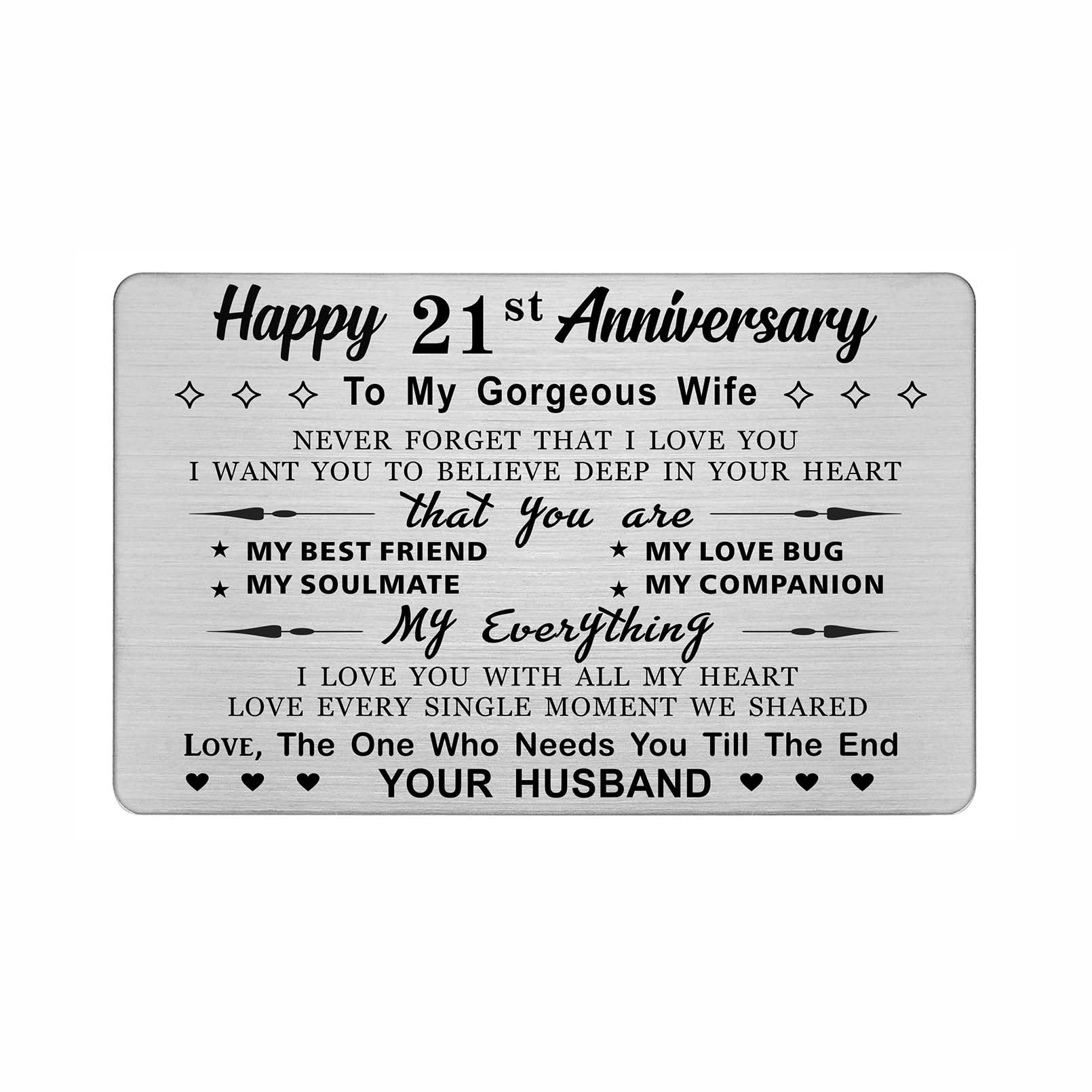 DEGASKEN 21st Anniversary Card Wife, Need You Till The End, 21 Year Wedding Gifts Steel Keepsake Greeting Card for Her