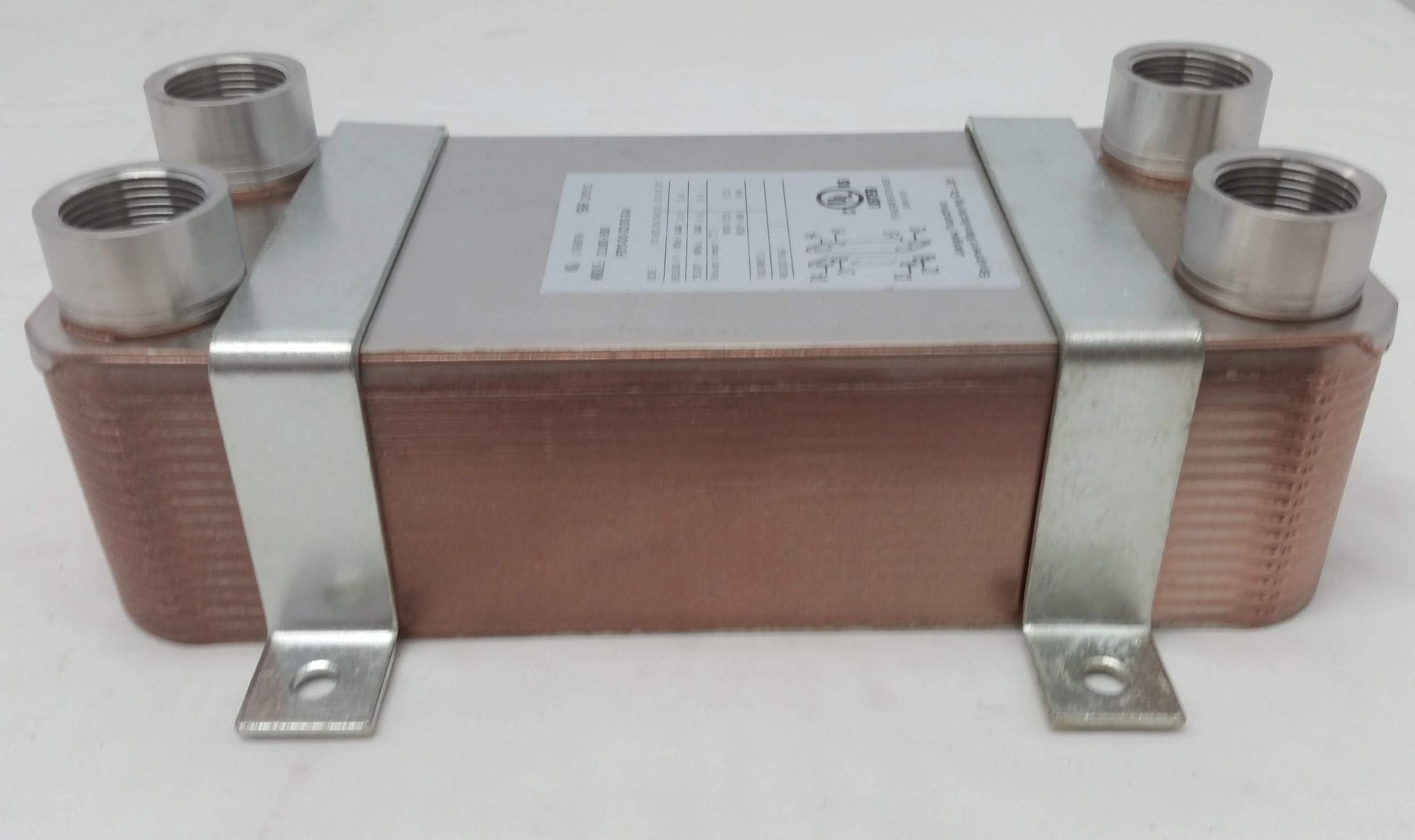 30 Plate Water to Water Brazed Plate Heat Exchanger 1" FPT Ports w/Brackets
