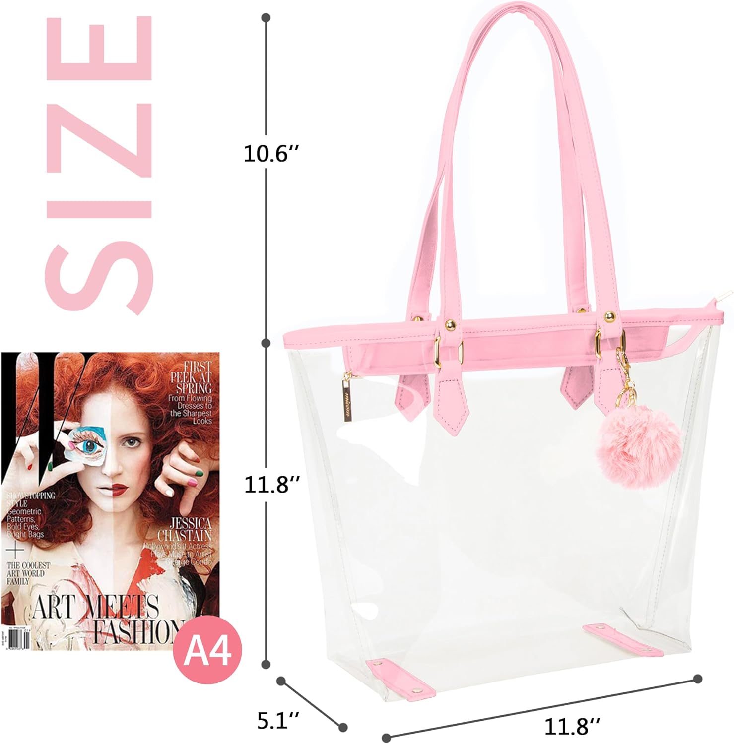 Large Clear Bag Transparent Shoulder Handbag with Plush Pendant - Image 4