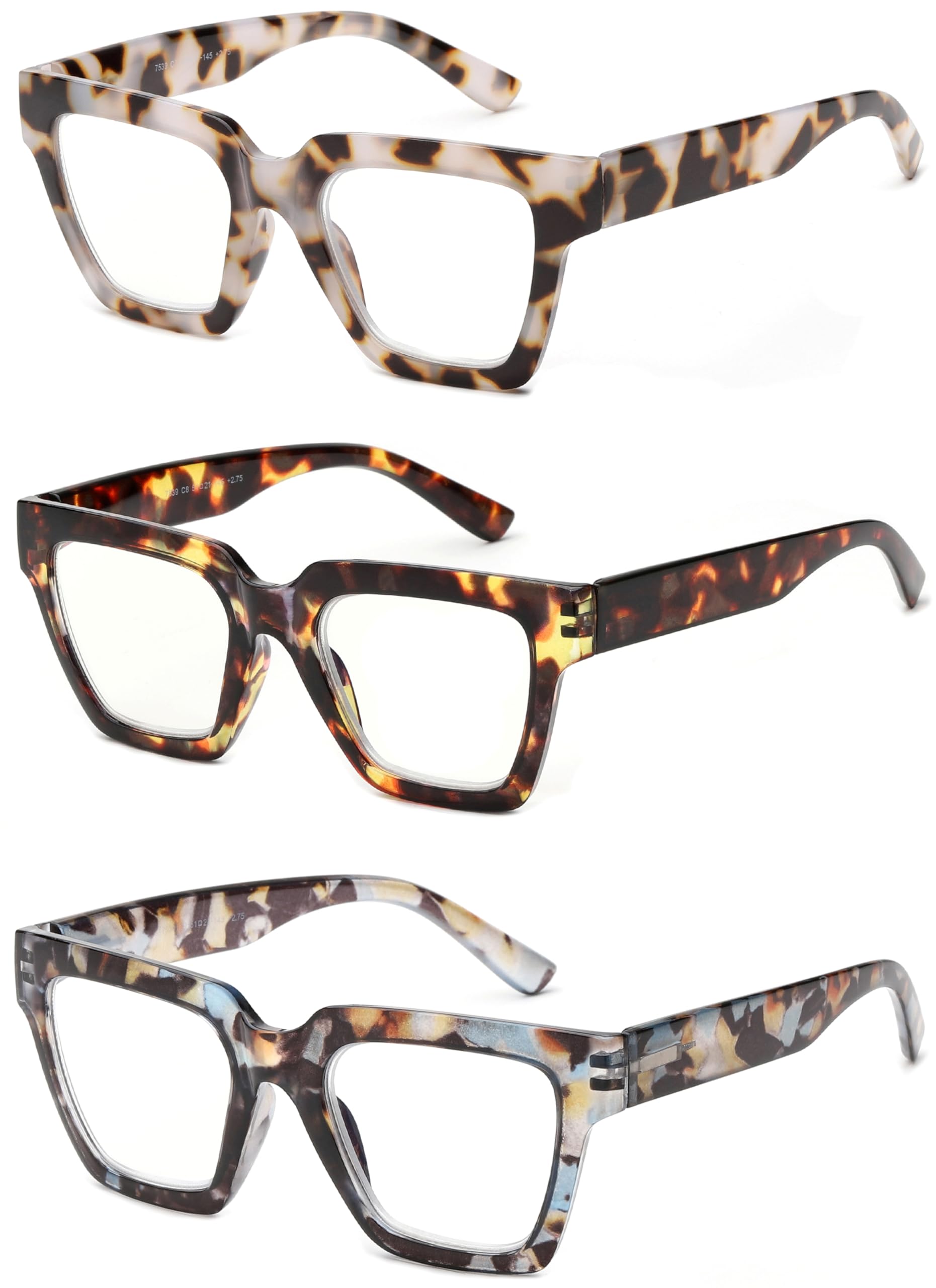 Yogo Vision Blue Light Blocking Reading Glasses for Women Big Square Oversized Computer Readers (3 Pack) -+2.50