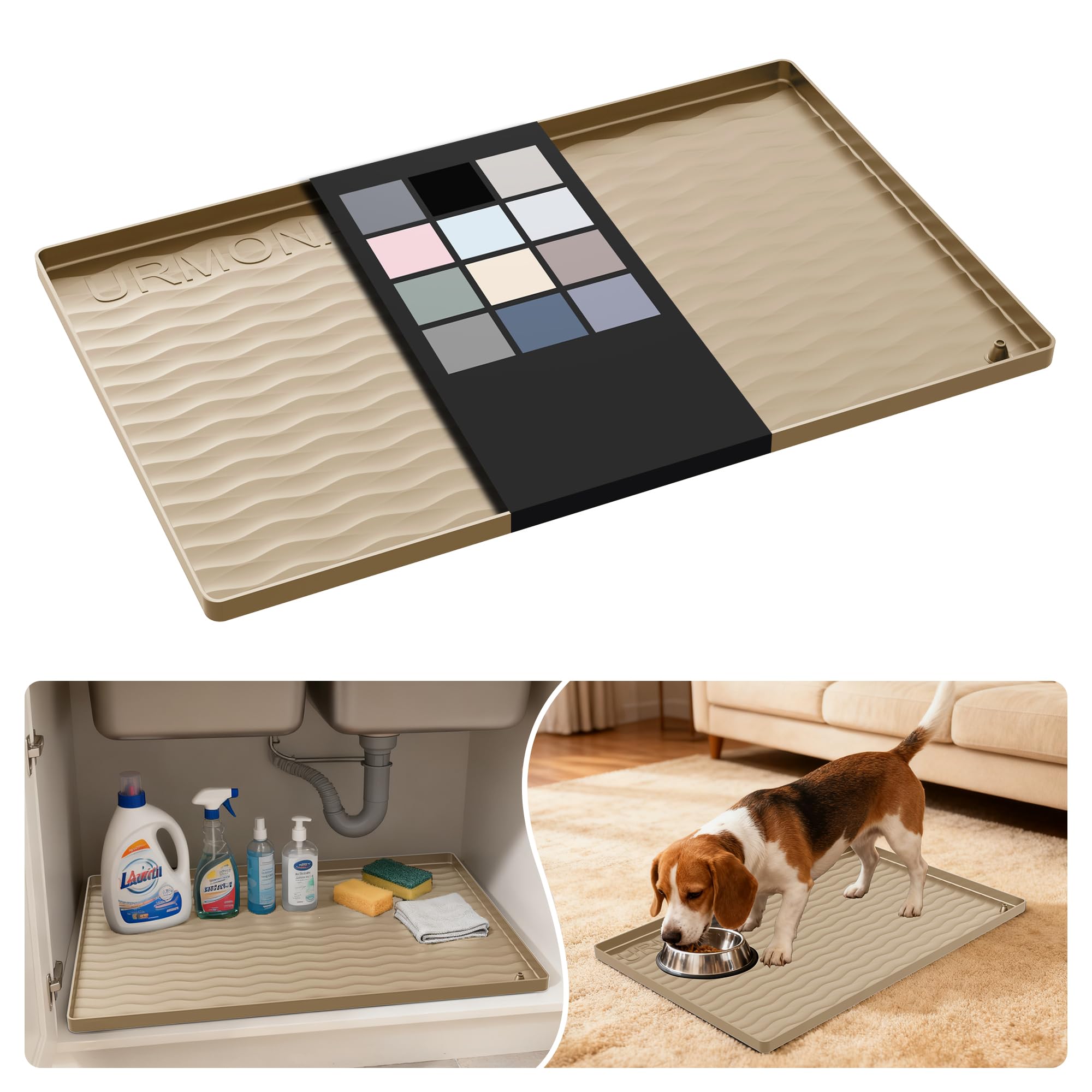 URMONA Waterproof Silicone Under Sink Mat, 22 x 14 in, Flexible Shelf Liner