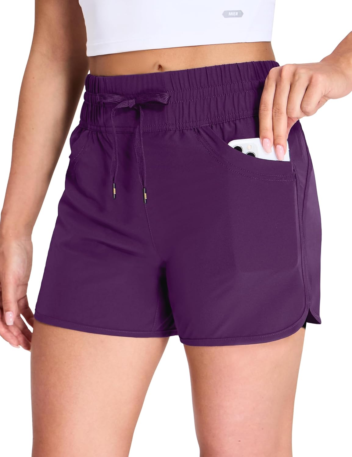 MIER Women's Running Shorts Quick Dry Athletic Workout High Waisted Active Shorts with Liner Zipper Pocket 4 Inch - Image 5