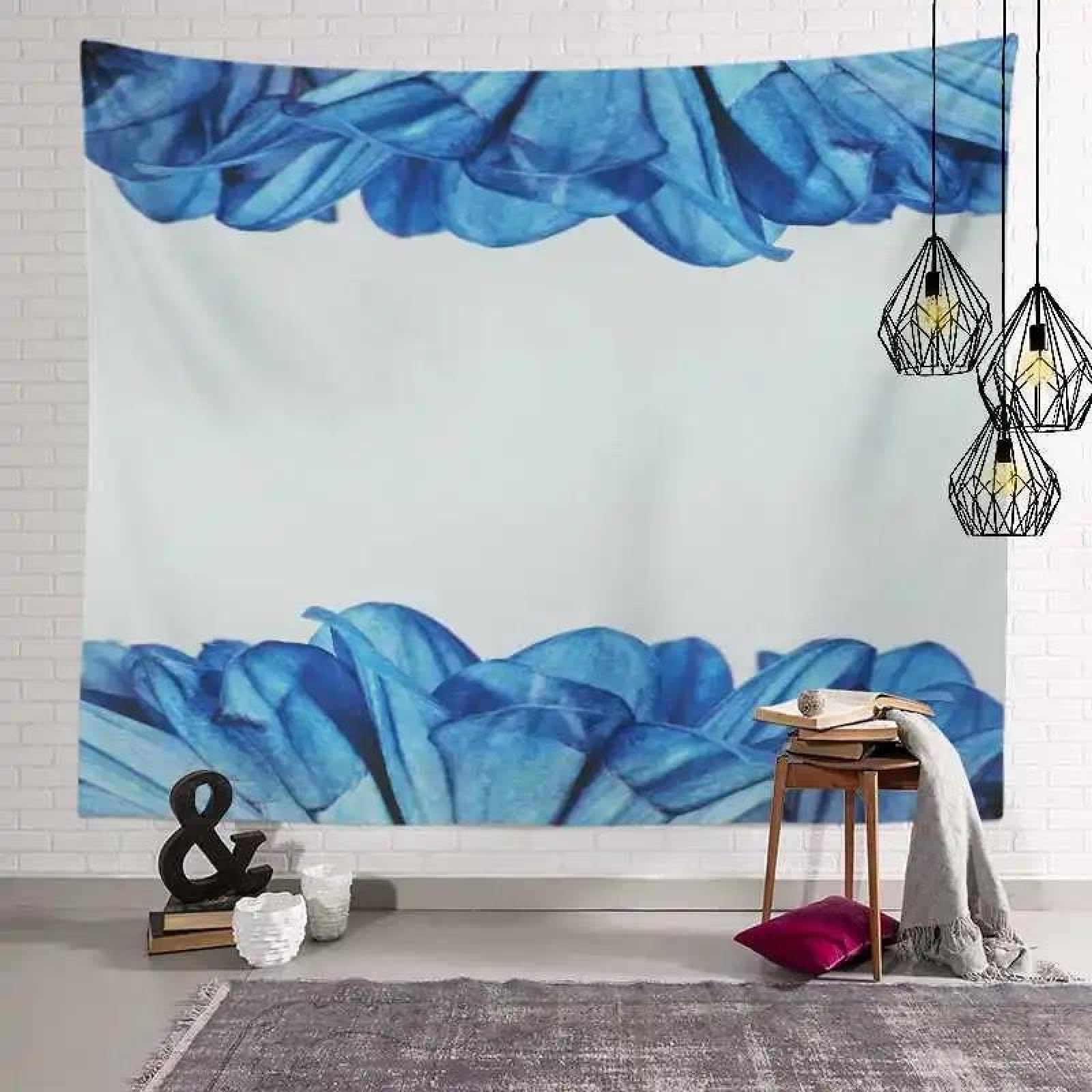 Arazzo Floreale Blu Con Vivaci Fiori Botanici, Decorazione Elegante Per Camera, Soggiorno O Dormitorio – 152x203 Cm