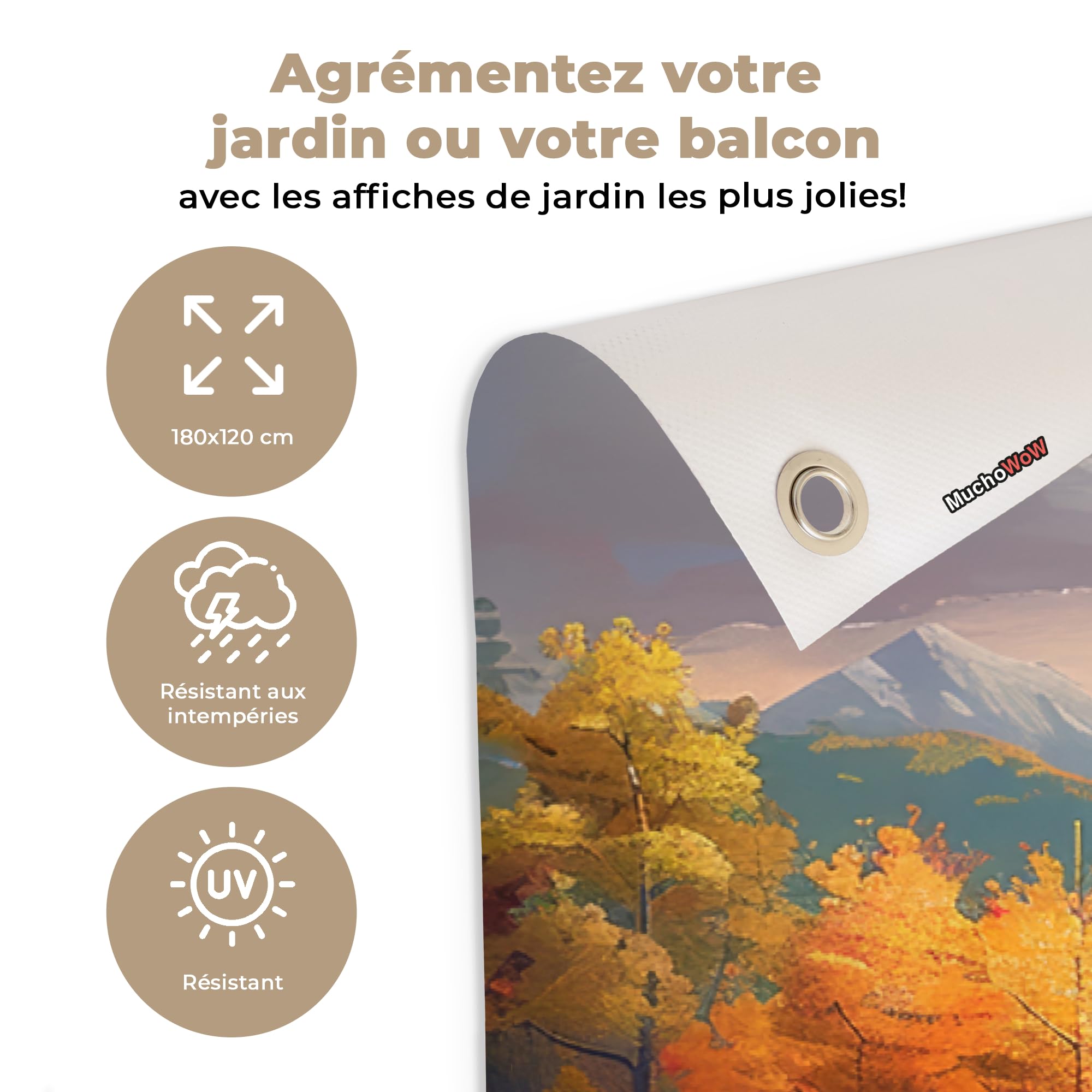 MuchoWow© Decoracion Jardin Exterior Decoración Pared Póster De Jardín | 180x120 cm - Balcón Wall Decoration Patio Posters Decorativos Terraza Paisaje - Ilustración - Naturaleza