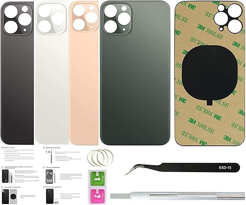 11 Pro Max - Carcasa trasera de repuesto para iPhone 11pro Max (6.5 pulgadas) con cinta preinstalada y herramientas de reparación (verde medianoche)
