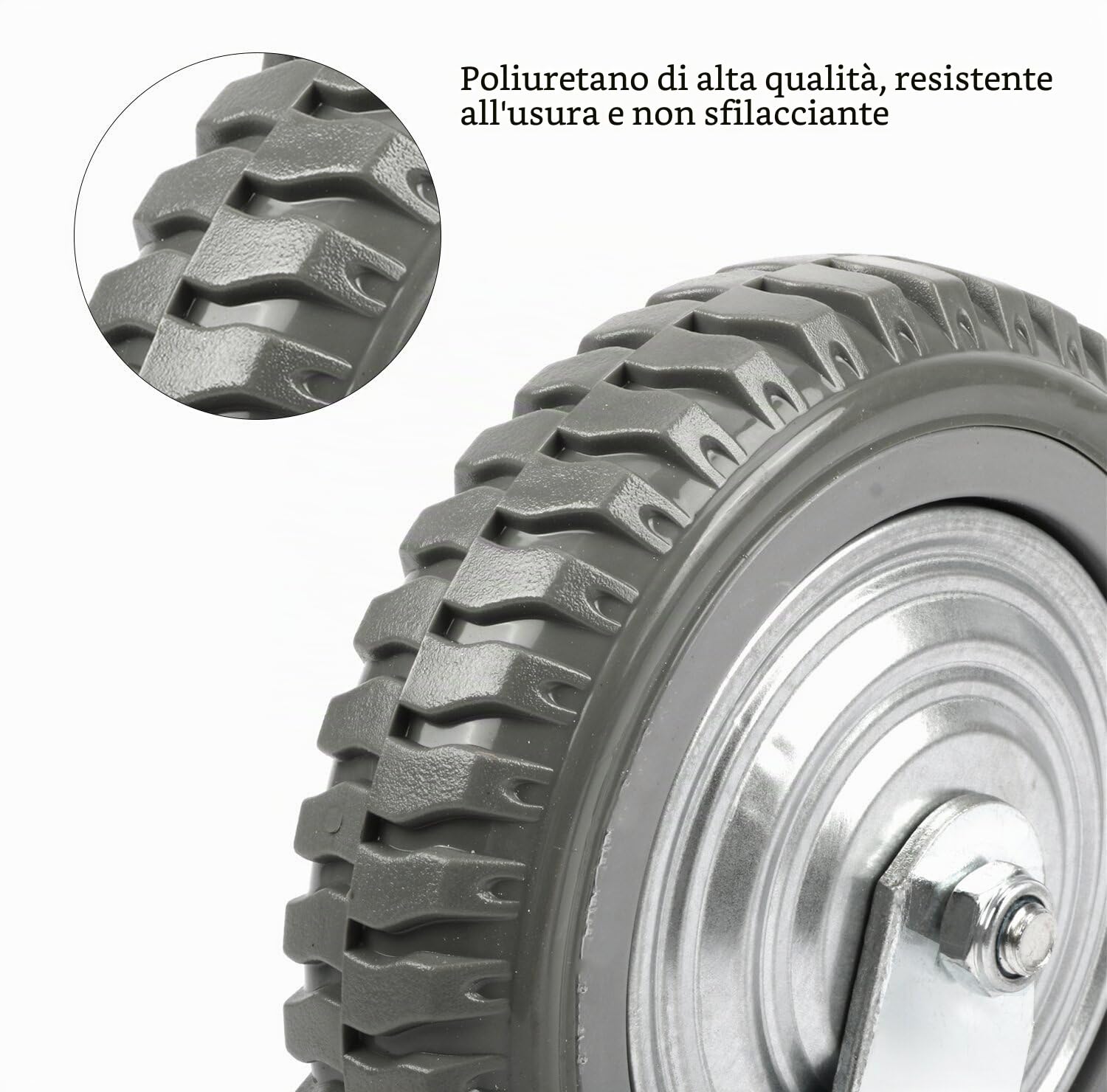 4 ruote girevoli da 150 mm, con freni, girevoli a 360°, con cuscinetti a sfera, ruote silenziose, capacità di carico 800 kg