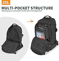 Vista 3 de CamGo Mochila táctica militar Molle de 25 litros para senderismo, mochila de trekking para deportes diarios al aire libre (negro, 25L)