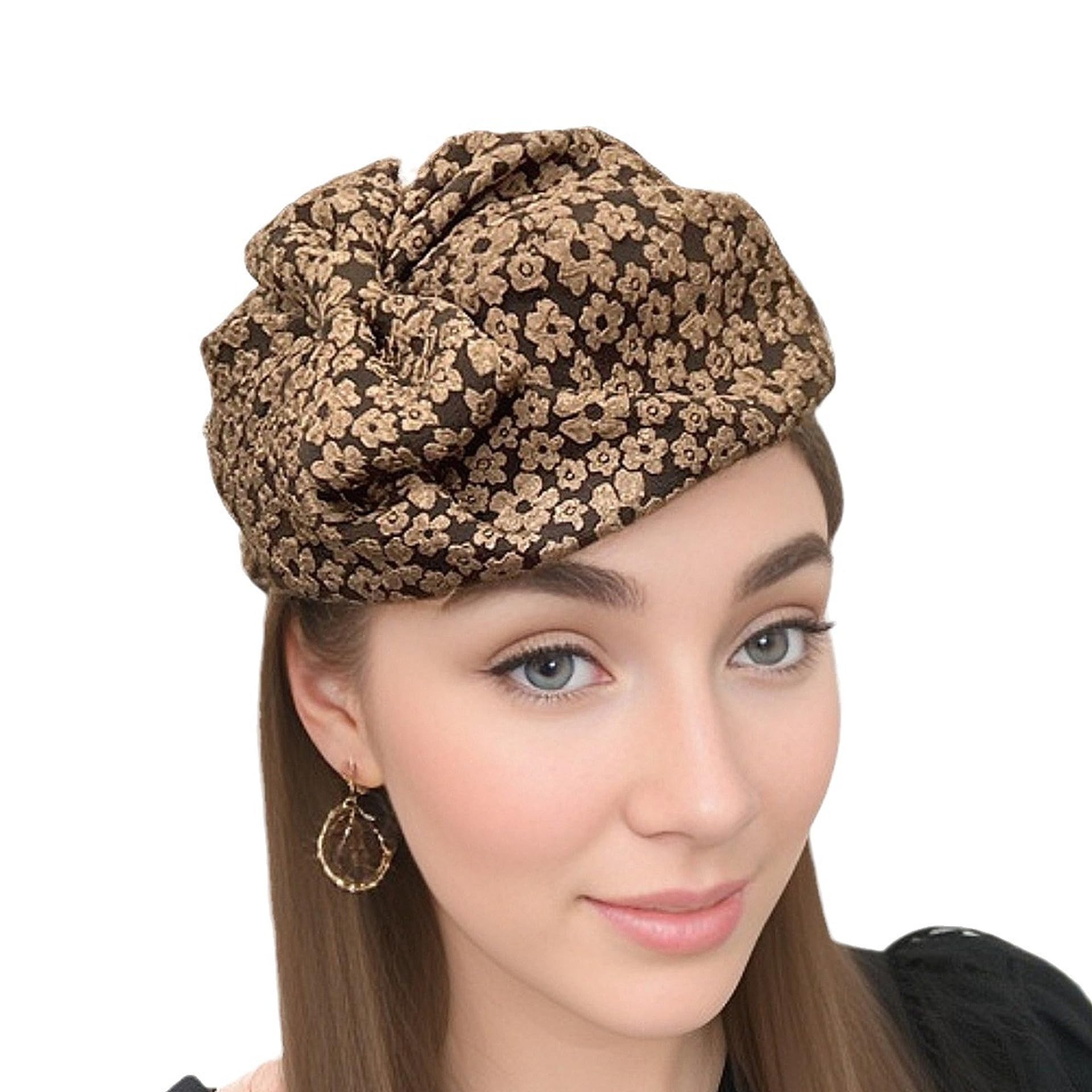 WYSJYBHJ Headwear, Hats, Ladies Vintage Bowler Hats, Half Berets with Hair Bands, Fall and Winter Hair Accessories Brown