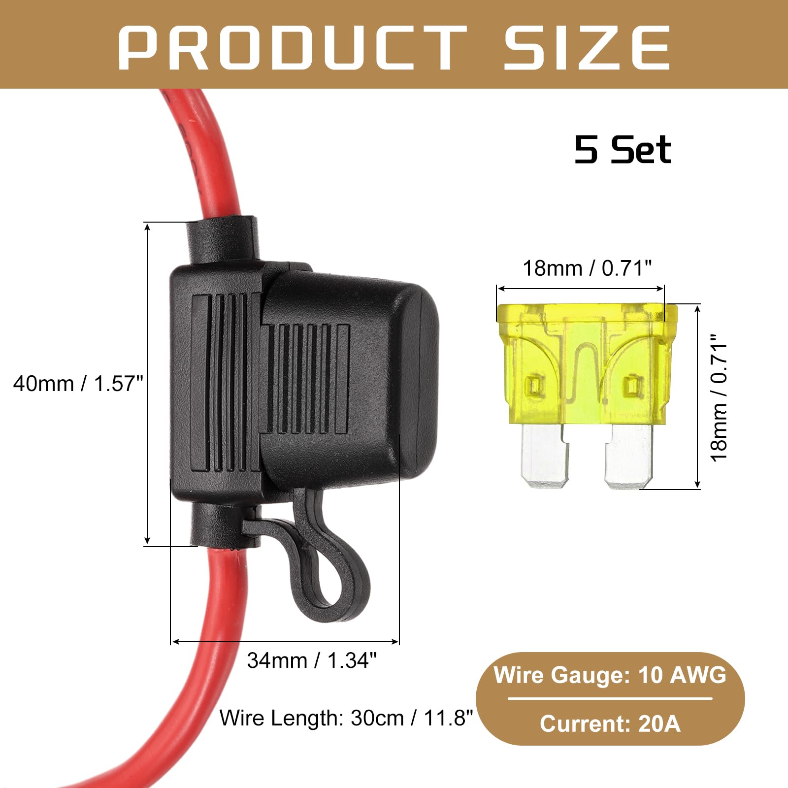 DMiotech 5 Pcs Inline Fuse Holder DC 32V 10 AWG Waterproof Blade Fuse Holder 20A for Automotive Marine, Truck, Motorcycle Yellow - Image 2