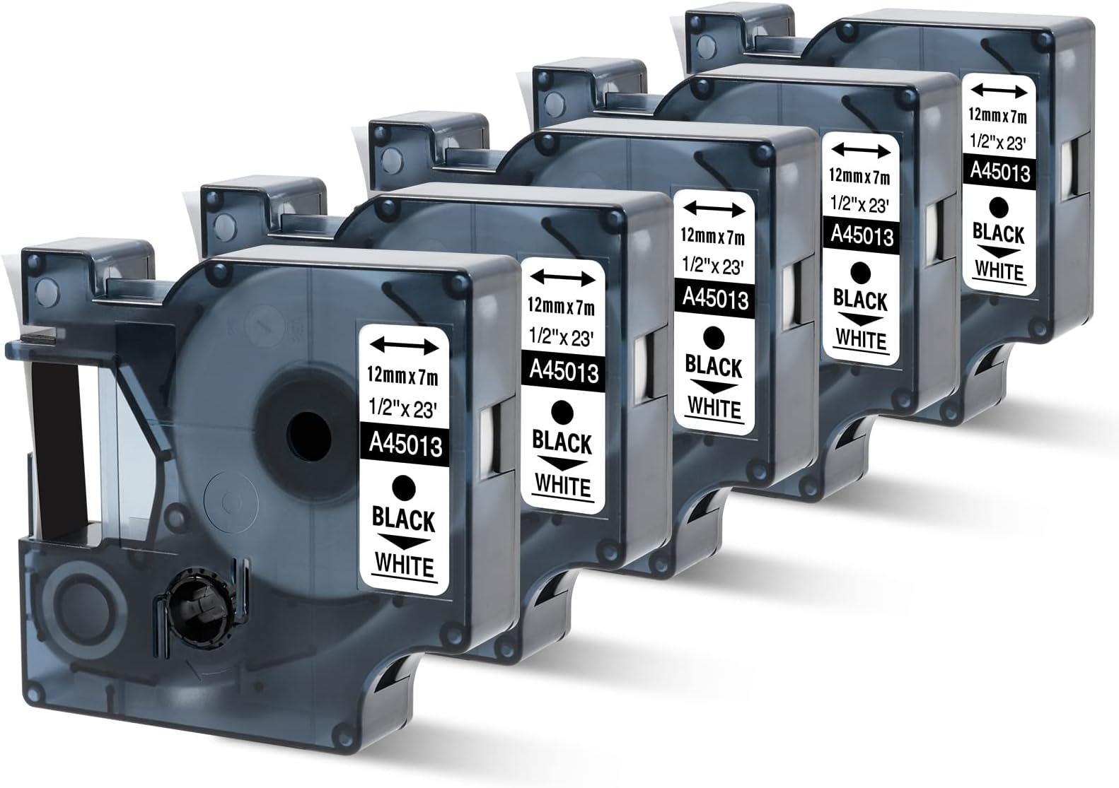 5 x Dymo D1 Standard Labelling Tape 45013 (S0720530) 12mm x 7m Black