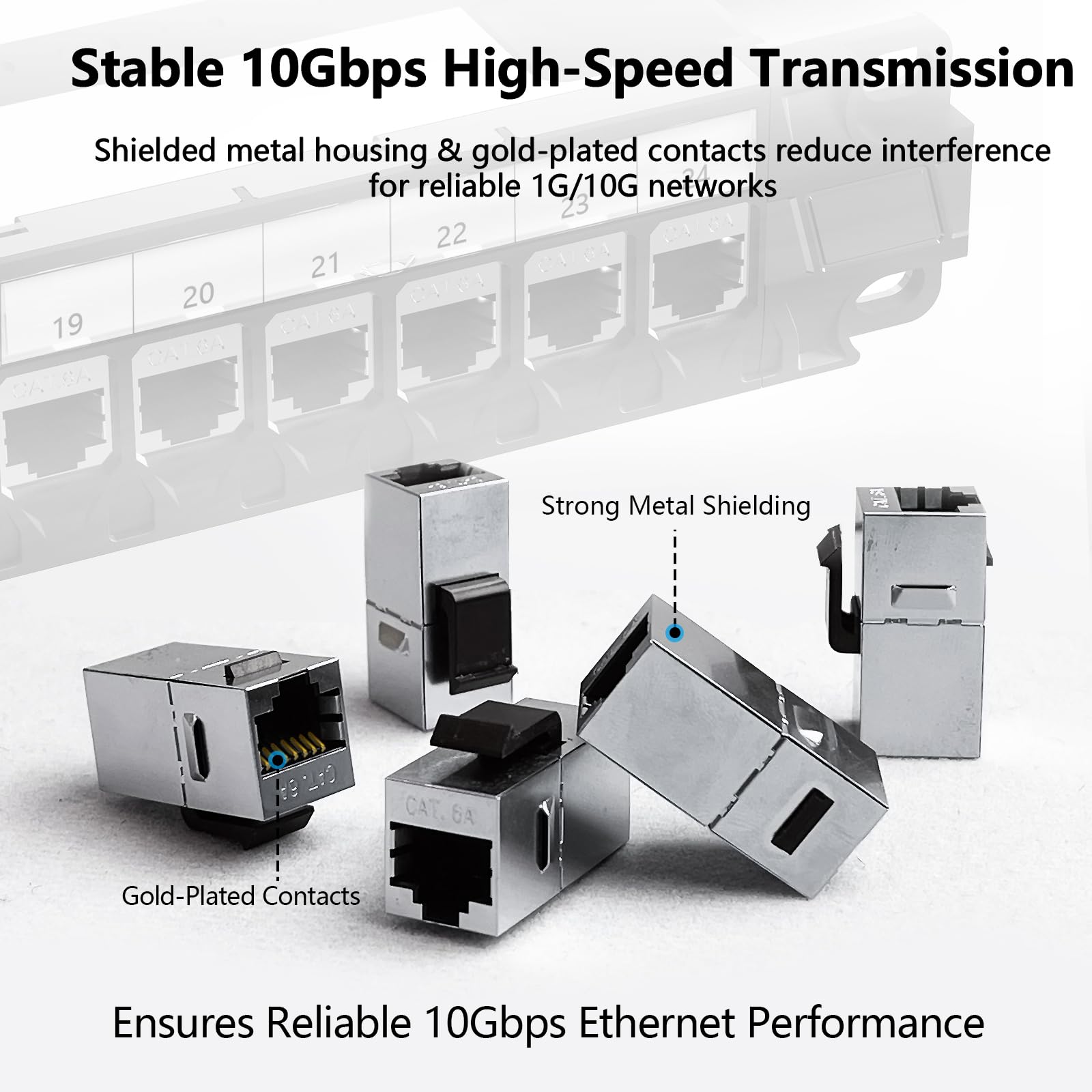 Jadaol Panneau de brassage blindé à 48 ports ou montage mural de 48,3 cm, panneau réseau 2U Cat6A préchargé avec 48 coupleurs Keystone plus 2 de rechange, panneau Ethernet 10 Gbit/s avec gestion des