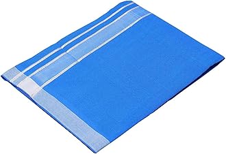 Cotton Single Layer Colored Dhoti – 1.8 Meters Traditional Indian Lungi/Sarong for Men with Resham Designer Border – Comfortable Ethnic Wear (Blue)