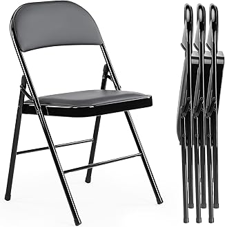 Sweetcrispy Folding Chair 4 Pack, Leather Padded Folding Chairs, Sturdy Metal Foldable Chairs, Easy to Use and Store, Outdoor and Indoor, for Home, Office, Party, Comfy, Black