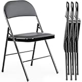 Sweetcrispy Folding Chair 4 Pack, Leather Padded Folding Chairs, Sturdy Metal Foldable Chairs, Easy to Use and Store, Outdoor and Indoor, for Home, Office, Party, Comfy, Black