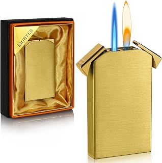 Dual Flame Lighter - Switchable Torch & Soft Flame, Refillable Butane, Cool Pipe Lighters - Unique Gifts (Gold, Without Fuel)