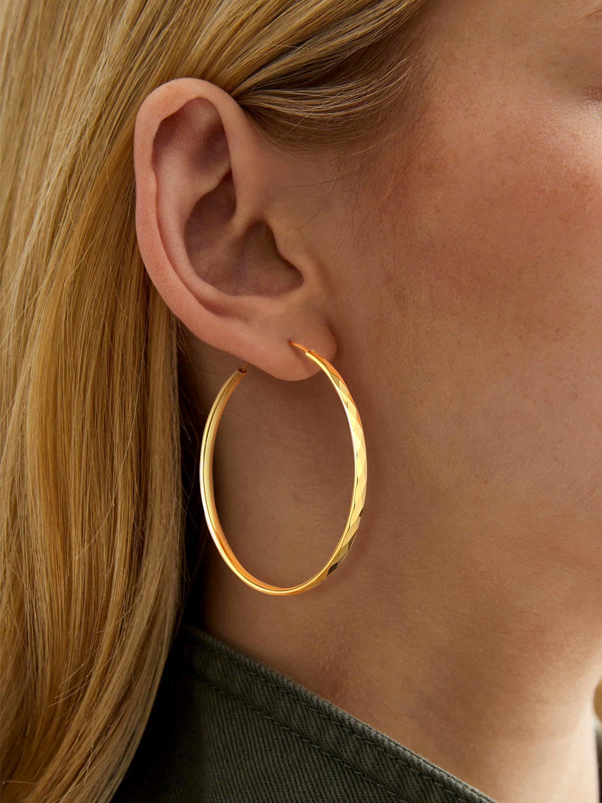 Silvora Aros Oro 18K Mujer Pendientes Hoop Earrings Medianos Plata 925