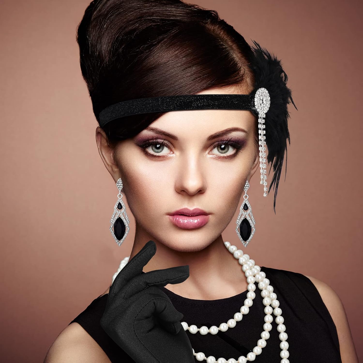 Maitys 1920s Accessories Set for Women Flapper Costume Feather Headband Necklace Bracelet Earrings - Image 6