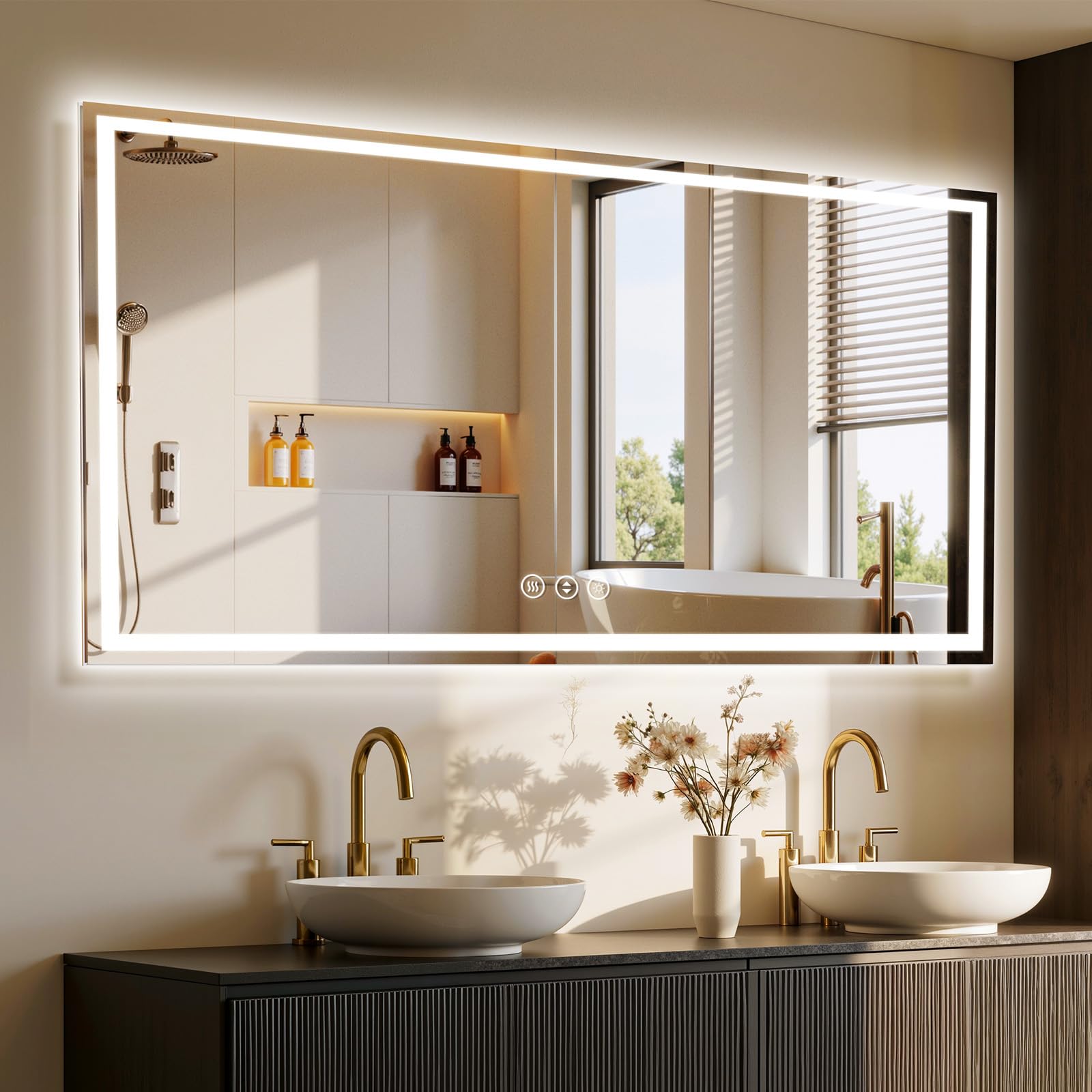 Photo 1 of 72X32 LED Bathroom Mirror with Lights, Anti-Fog, Backlit + Front Lit (CRI>90), Lighted Bathroom Vanity Mirror for Wall, Memory Function, Dimmable, Tempered Glass, Shatter-Proof