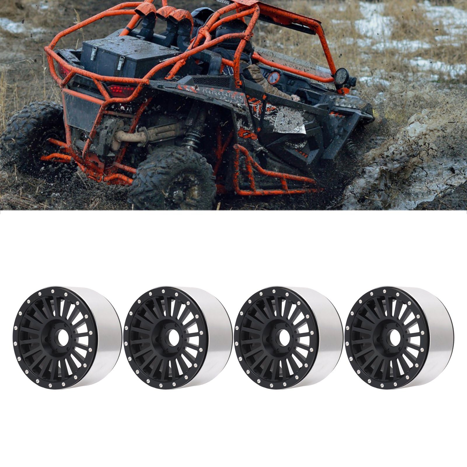 4 cerchi per ruote RC da 2,6 pollici in lega di alluminio, facili da installare, leggeri, per auto RC Axial RR10 90048 1/10 (Nera)