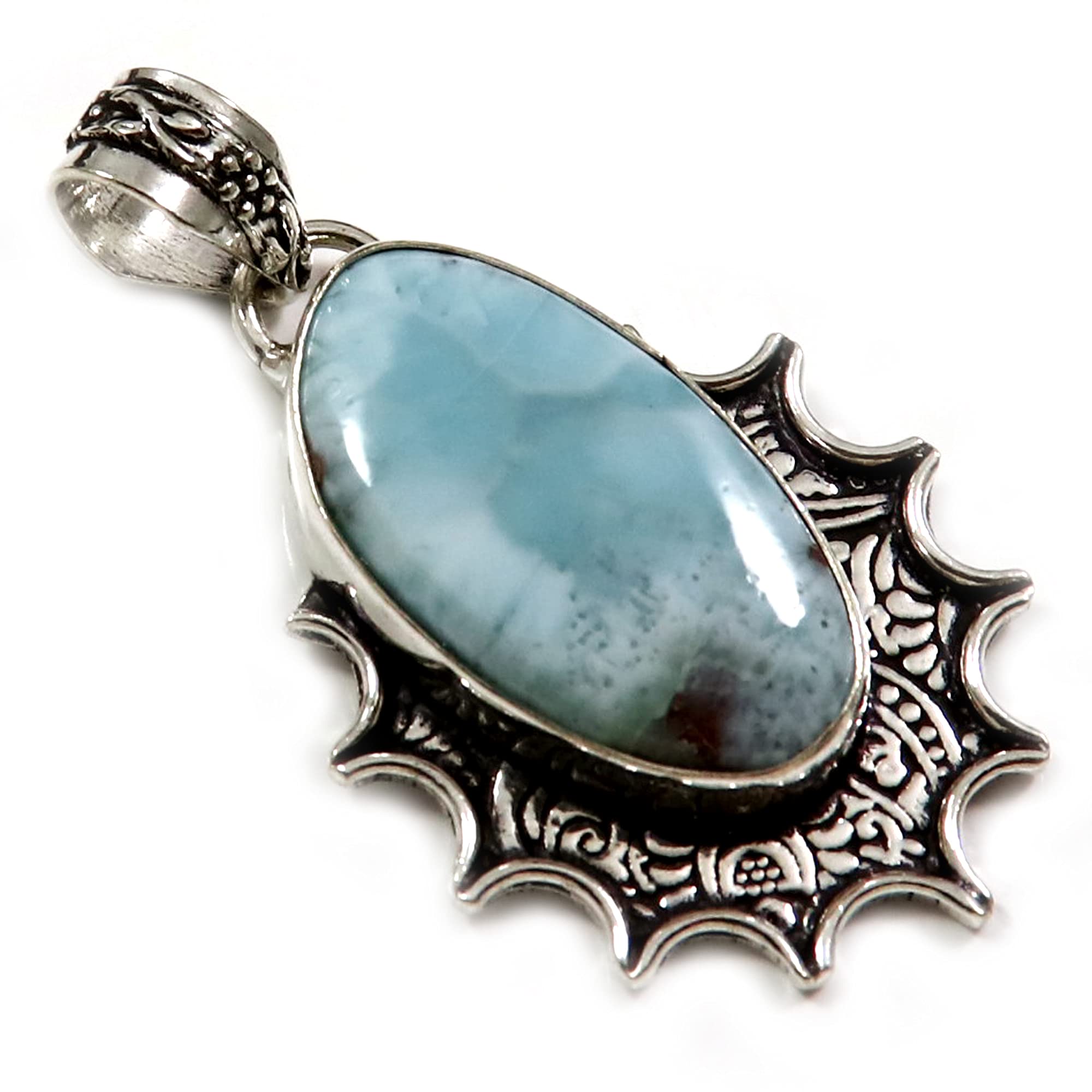 Goyal CraftsGoyal Craft Women Larimar Natural Gemstone 1.75" Silver Plated Pendant Jewellery GPCH49