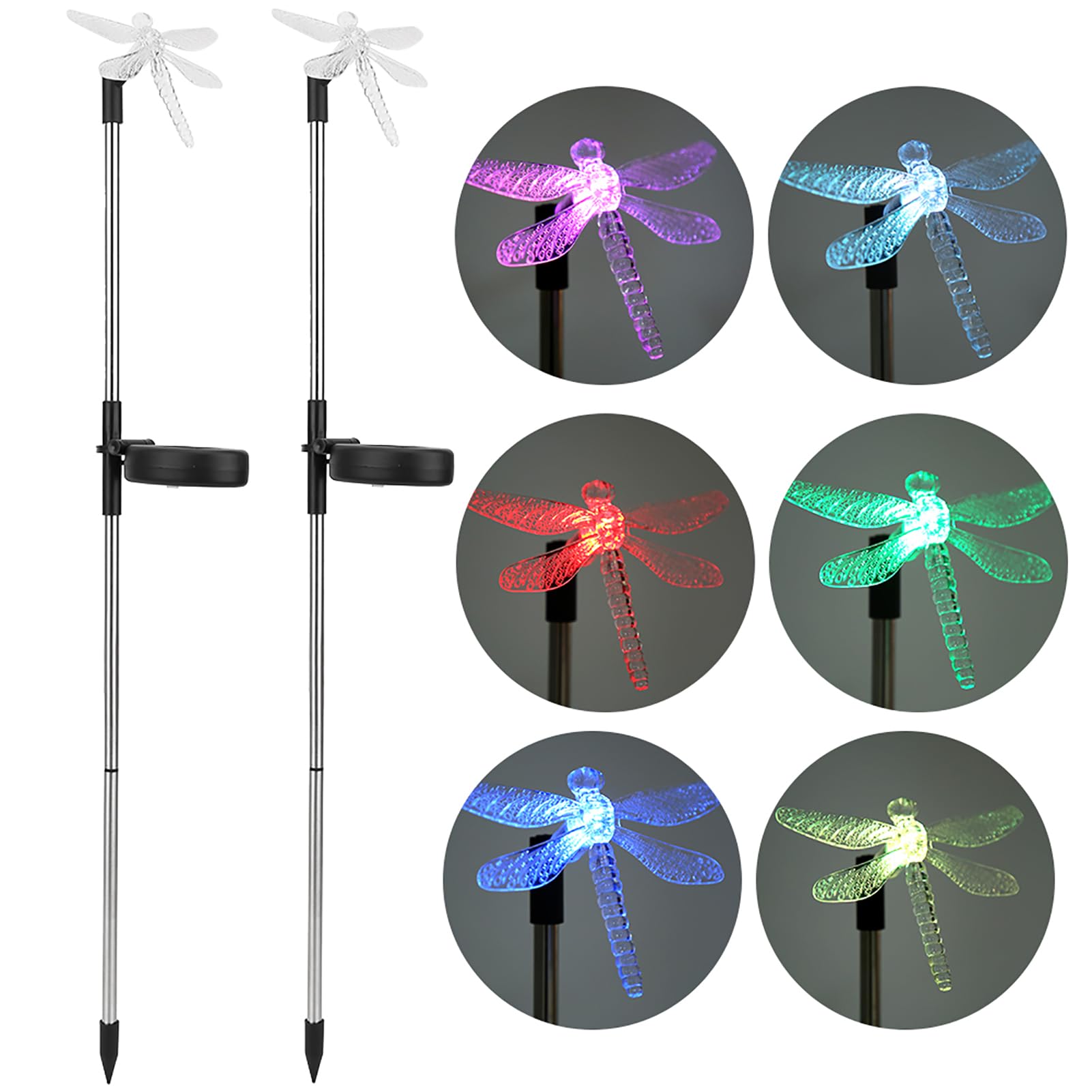 SIXRUN Dragonfly Solar LED Lawn Light Color Changing Garden Stake Light Decoration Energy-Saving Outdoor Ornament