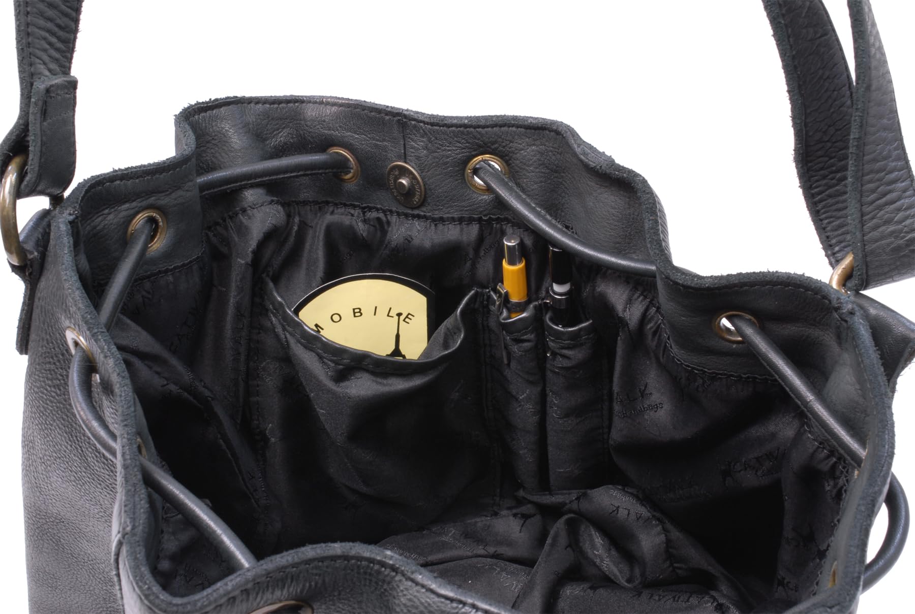 Catwalk Collection Handbags - Borsa Tracolla Media da Donna in Pelle - Borsa a Secchiello con Coulisse - Tracolla Regolabile - Francesca