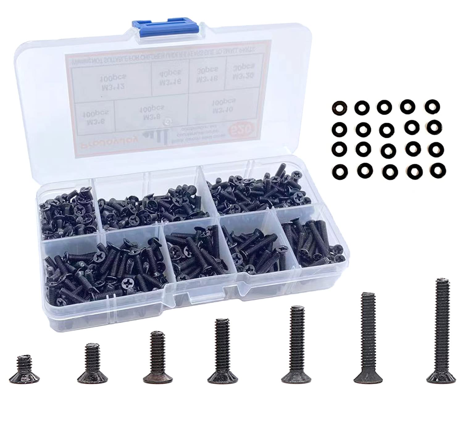 500Pcs Black Countersunk Screw Assortment Kit,M3 Flat Head Phillips