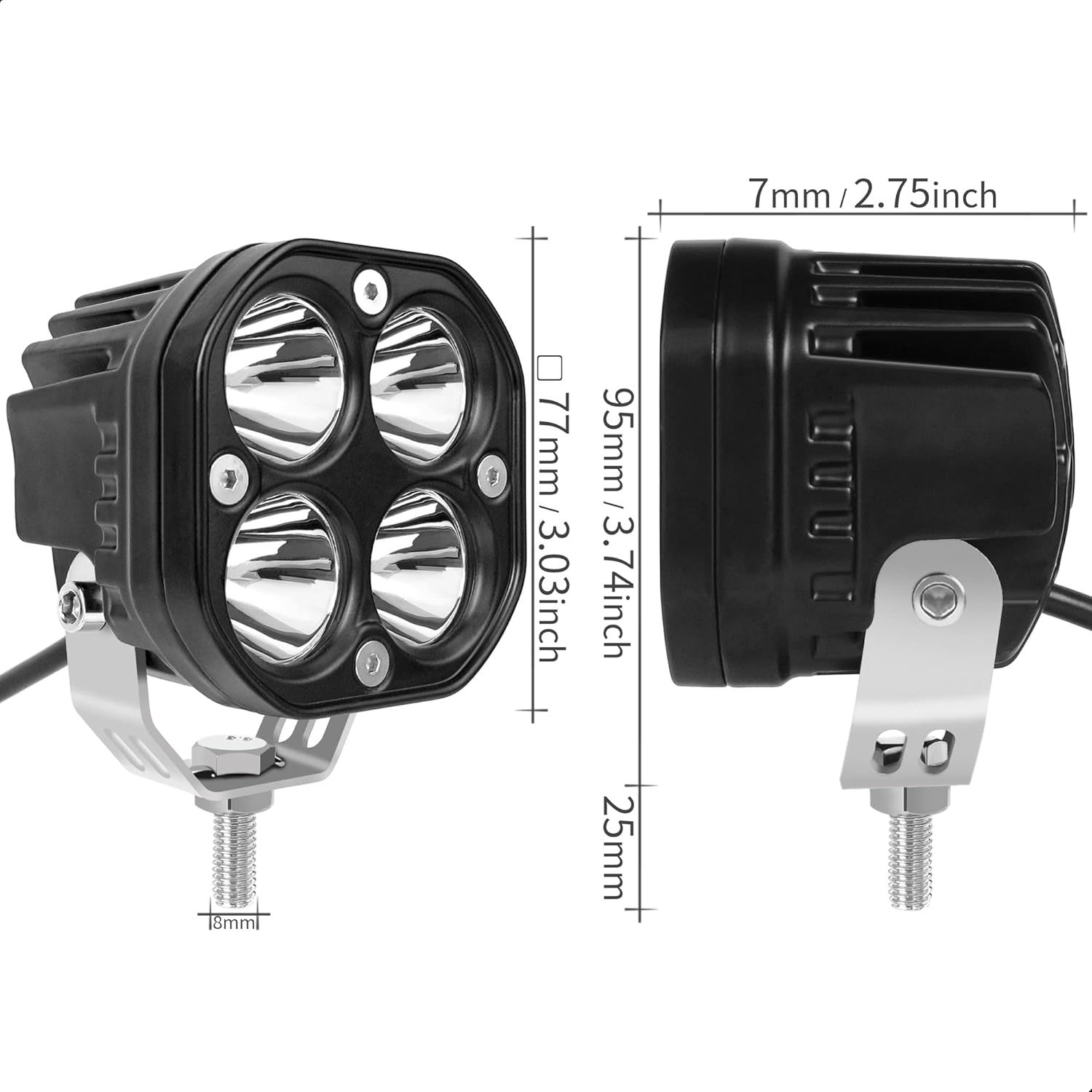 Green Led Pods Light Bar, 3 Inch 40W Square 12V 24V Waterproof Boat Hunting Fishing Lights, Motorcycle Pickup ATV Truck Driving Fog Work Auxiliary Spot Lights (Pack of 2)